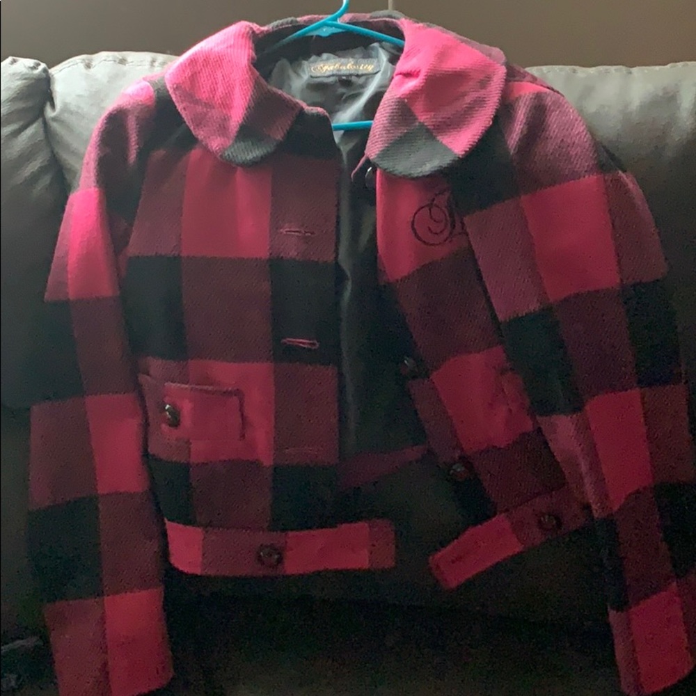 Pink & Black Checkered Jacket Size Medium